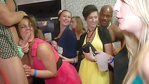 Hot amateur blonde and brunette are having fun in a group sex party