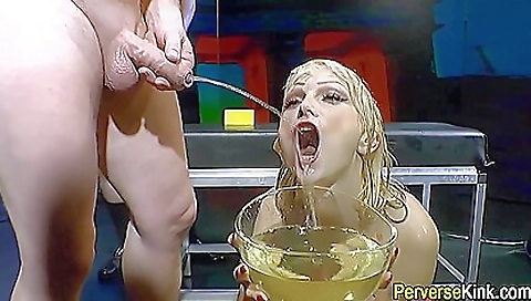 Horny blonde in lingerie pissing and getting fucked