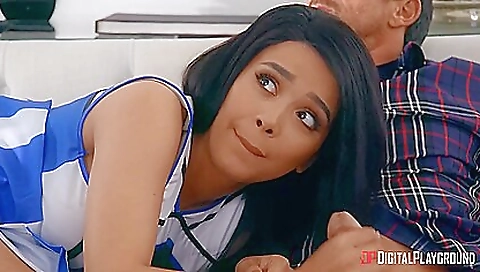 Blonde milf with a nice ass fucked by two black studs