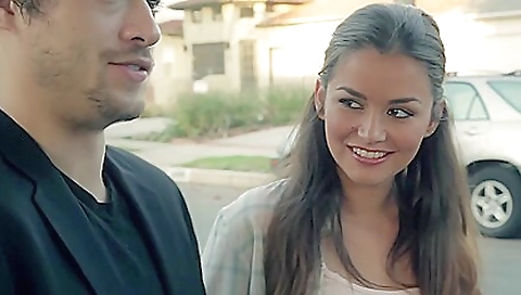 Brunette teen with a nice figure gets pussy fucked and cum shot