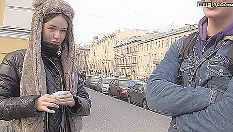 Horny brunette girl gets a blowjob in the stag party