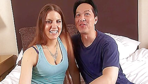 Brunette babe with nice boobs gets fucked by a big cock man