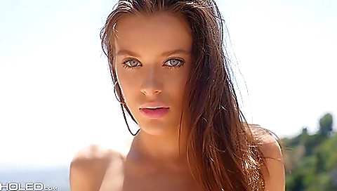 Horny brunette girl enjoying the pool and making anal