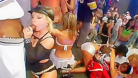 Gorgeous blonde milf rides and fucks men in group sex